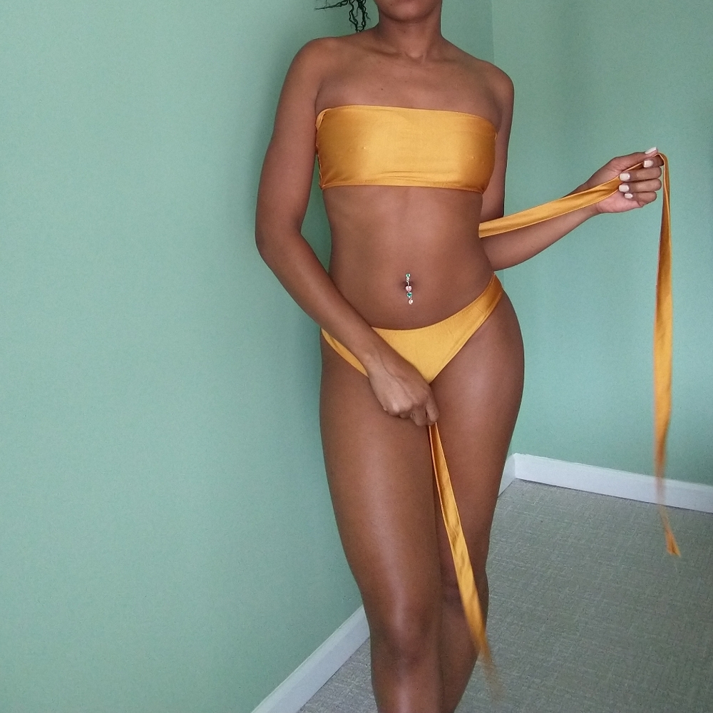 Women's gold multi-way two-piece bikini set - Picture 2 of 10